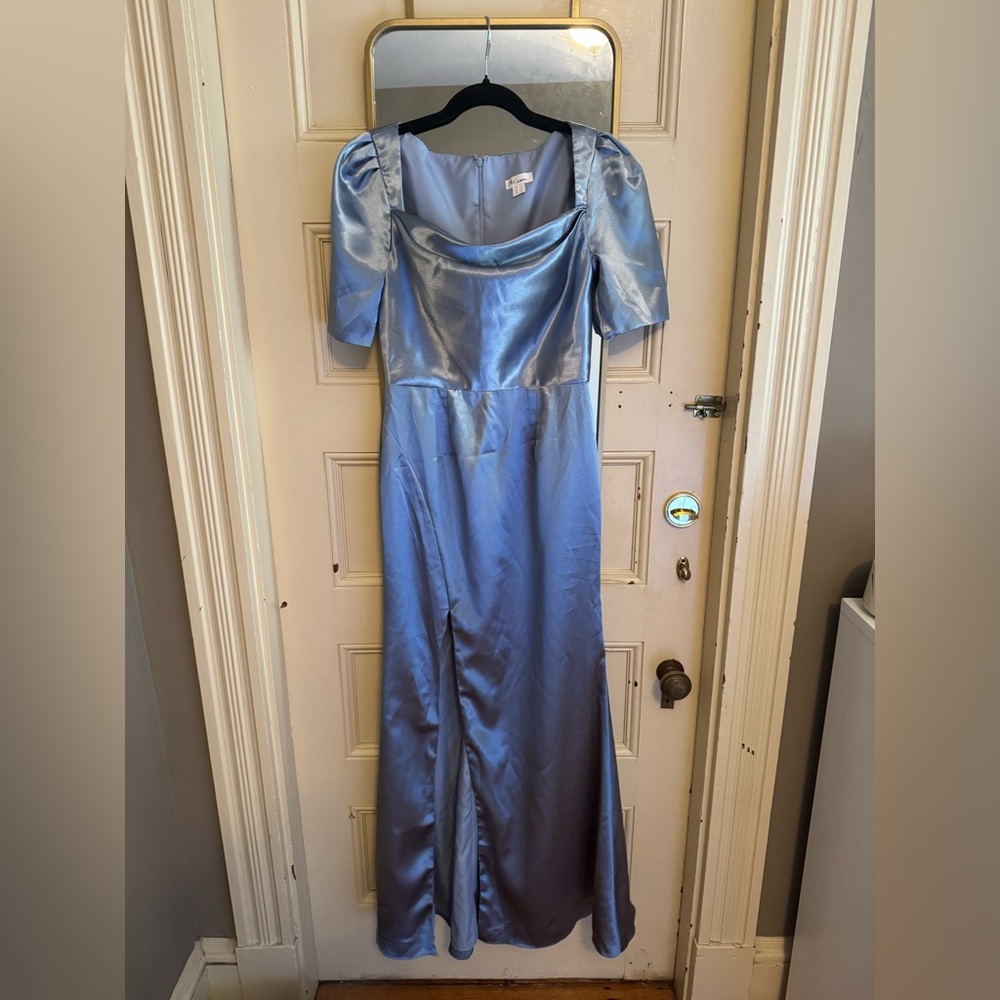 Elegant Dusty Blue Satin Evening Gown - Women Dresses AW BRIDAL 6 - Picture 4 of 6